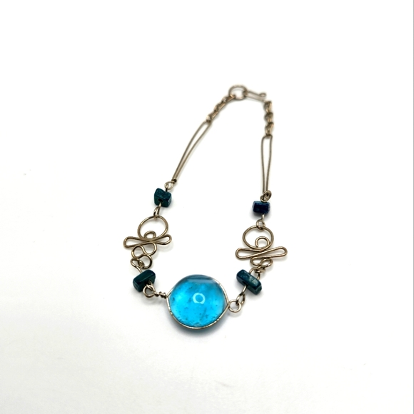 Jewelry - A BEAUTY Sterling silver artisan made blue stone delicate bracelet. Hook clasp